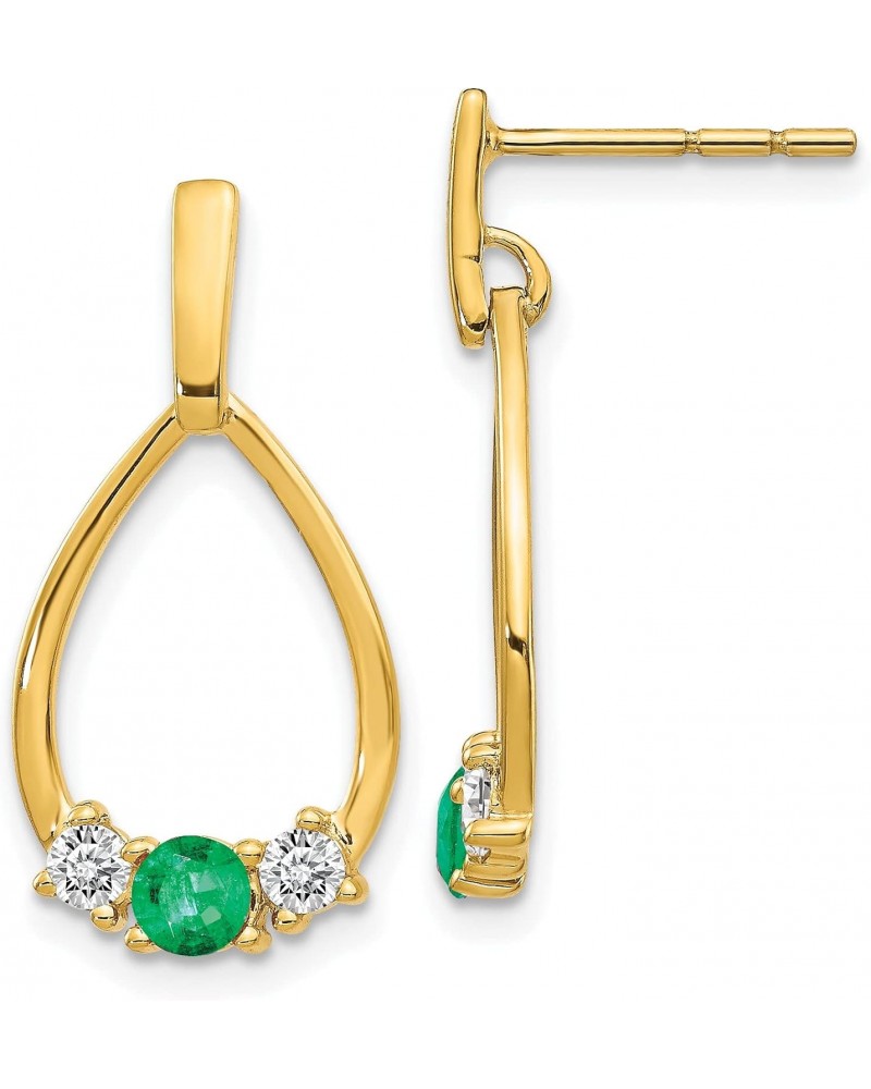 14k Yellow Gold Emerald and White Sapphire Post Dangle Earrings - 22mm $147.15 Earrings