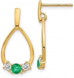 14k Yellow Gold Emerald and White Sapphire Post Dangle Earrings - 22mm $147.15 Earrings