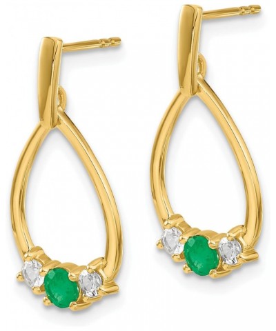 14k Yellow Gold Emerald and White Sapphire Post Dangle Earrings - 22mm $147.15 Earrings