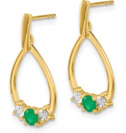 14k Yellow Gold Emerald and White Sapphire Post Dangle Earrings - 22mm $147.15 Earrings