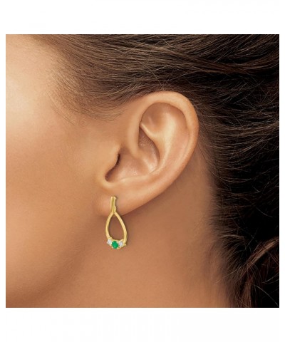 14k Yellow Gold Emerald and White Sapphire Post Dangle Earrings - 22mm $147.15 Earrings