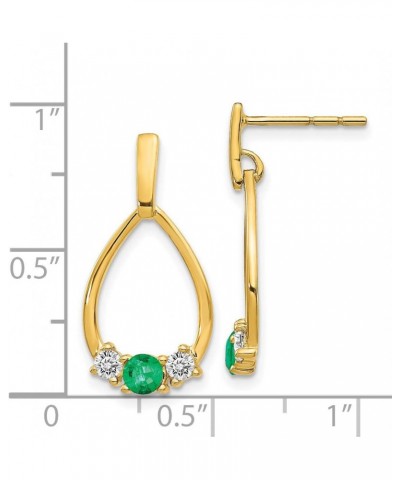 14k Yellow Gold Emerald and White Sapphire Post Dangle Earrings - 22mm $147.15 Earrings