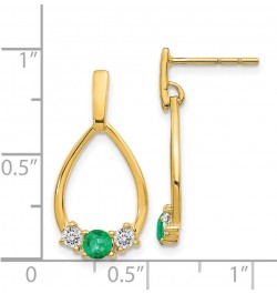 14k Yellow Gold Emerald and White Sapphire Post Dangle Earrings - 22mm $147.15 Earrings