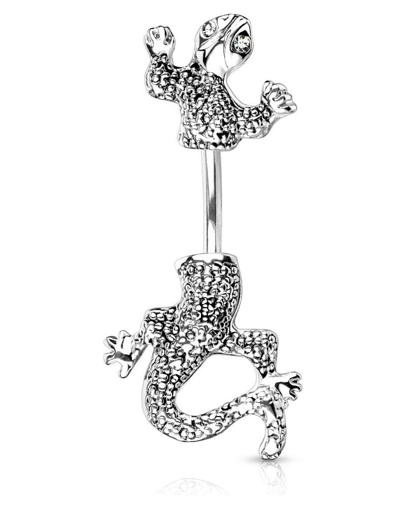 Surgical Steel CZ Jeweled Eyes Chameleon Animal Belly Button Ring $9.51 Body Jewelry