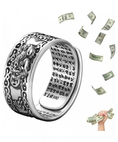 Feng Shui Pixiu Mantra Amulet Lucky Adjustable Ring Buddhist Good Luck Mantra Double Protection Wealth Love Health Ring Vinta...