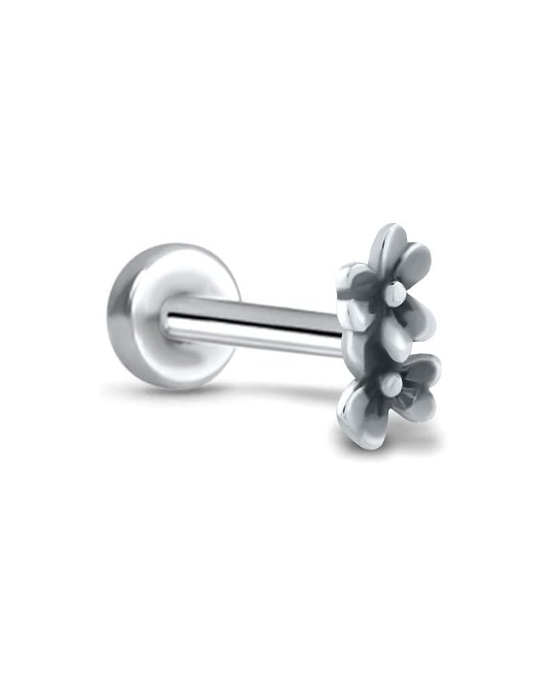 316 Stainless Steel Threadless Push Pin Nose Ring Labret Monroe Ear Cartilage Stud Double Flower Choose Your Color, Size & Ga...