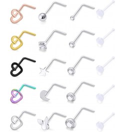 20Pcs 20G Surgical Steel Heart Nose Ring Studs Body Jewelry Piercing Retainer for Women Men CZ Inlaid 1.5MM-3.5MM 20pcs, 20g,...