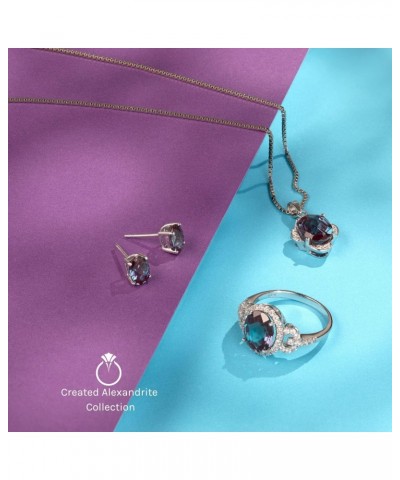 14K White Gold Created Alexandrite Stud Earrings for Women, Hypoallergenic Color-Changing Solitaire, 2.50 Carats total Cushio...