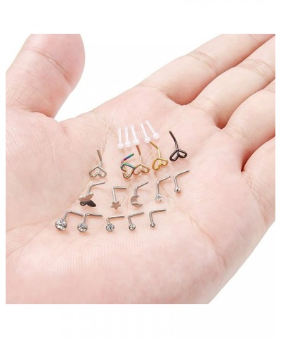 20Pcs 20G Surgical Steel Heart Nose Ring Studs Body Jewelry Piercing Retainer for Women Men CZ Inlaid 1.5MM-3.5MM 20pcs, 20g,...