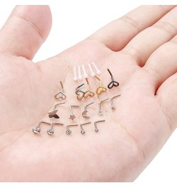 20Pcs 20G Surgical Steel Heart Nose Ring Studs Body Jewelry Piercing Retainer for Women Men CZ Inlaid 1.5MM-3.5MM 20pcs, 20g,...