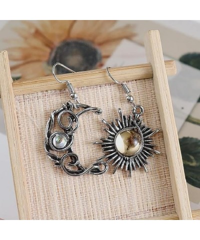 Retro Sun Moon Star Earrings Boho Vintage Earrings Asymmetrical Antiqued Silver Celestial Jewelry for Women Vintage $5.82 Ear...