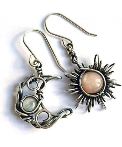 Retro Sun Moon Star Earrings Boho Vintage Earrings Asymmetrical Antiqued Silver Celestial Jewelry for Women Vintage $5.82 Ear...