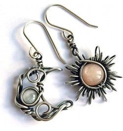 Retro Sun Moon Star Earrings Boho Vintage Earrings Asymmetrical Antiqued Silver Celestial Jewelry for Women Vintage $5.82 Ear...