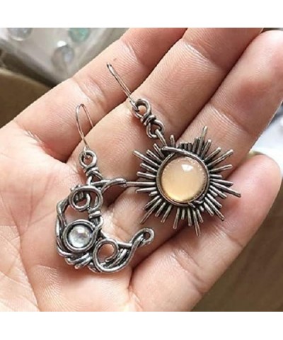 Retro Sun Moon Star Earrings Boho Vintage Earrings Asymmetrical Antiqued Silver Celestial Jewelry for Women Vintage $5.82 Ear...