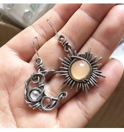 Retro Sun Moon Star Earrings Boho Vintage Earrings Asymmetrical Antiqued Silver Celestial Jewelry for Women Vintage $5.82 Ear...