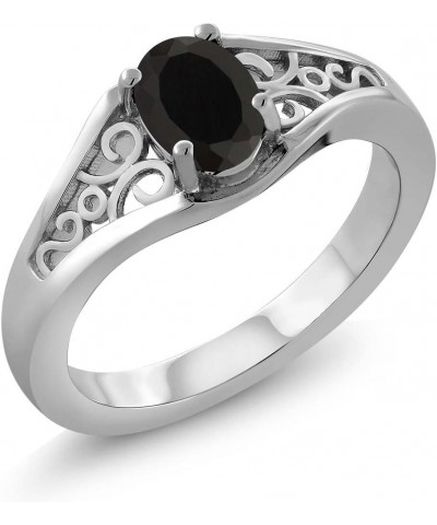 925 Sterling Silver Black Onyx Solitaire Ring For Women (0.68 Cttw, Gemstone Birthstone, Oval 7X5MM, Available In Size 5, 6, ...