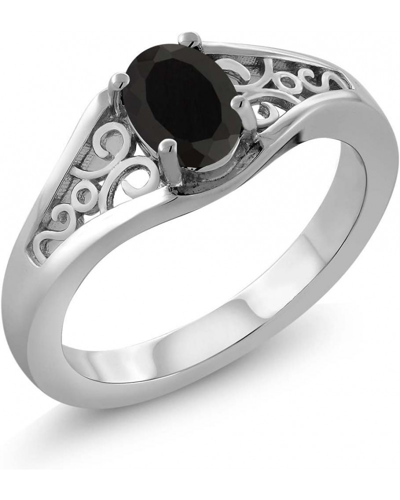 925 Sterling Silver Black Onyx Solitaire Ring For Women (0.68 Cttw, Gemstone Birthstone, Oval 7X5MM, Available In Size 5, 6, ...