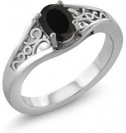 925 Sterling Silver Black Onyx Solitaire Ring For Women (0.68 Cttw, Gemstone Birthstone, Oval 7X5MM, Available In Size 5, 6, ...