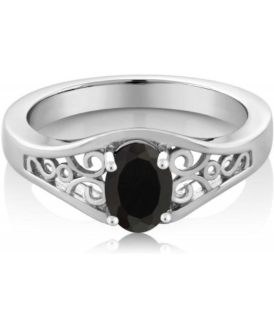 925 Sterling Silver Black Onyx Solitaire Ring For Women (0.68 Cttw, Gemstone Birthstone, Oval 7X5MM, Available In Size 5, 6, ...