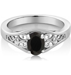 925 Sterling Silver Black Onyx Solitaire Ring For Women (0.68 Cttw, Gemstone Birthstone, Oval 7X5MM, Available In Size 5, 6, ...