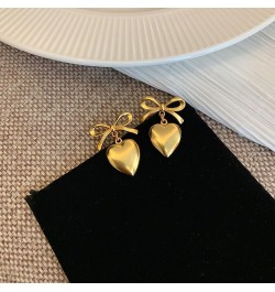 Dangle Golden Heart Bow Knot Stud Earrings Hypoallergenic 925 Sterling Silver Pin for Women Girls Love Hearted Ribbon Bow Dan...