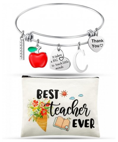 2 Piece Teacher Appreciation Gift for Women Teachers' Day Gift with Teacher Makeup Pouch Cosmetic Bag and Teacher Bangle Brac...