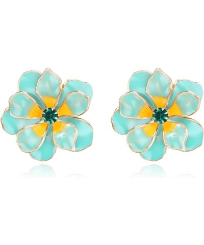 Stunning Gorgeous Rhinestone Emerald Cut Enamel Flower Shaped Stud Earrings for Women Girls Summer Refreshing Seaside Idyllic...