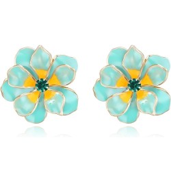 Stunning Gorgeous Rhinestone Emerald Cut Enamel Flower Shaped Stud Earrings for Women Girls Summer Refreshing Seaside Idyllic...