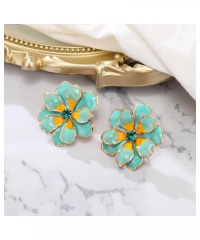 Stunning Gorgeous Rhinestone Emerald Cut Enamel Flower Shaped Stud Earrings for Women Girls Summer Refreshing Seaside Idyllic...