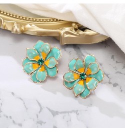 Stunning Gorgeous Rhinestone Emerald Cut Enamel Flower Shaped Stud Earrings for Women Girls Summer Refreshing Seaside Idyllic...