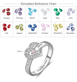 Personalized Sterling Silver 1-8 Names Mothers Rings Custom Birthstone Rings for Women Engraving Text Promise Rings for Her J...