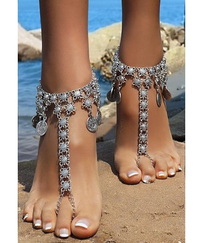 Boho coin sandals Anklet Bracelet, Bohemian Tassel Barefoot Sandals Chain Jewelry Belly Dance Anklet Silver_Style 4 $10.19 An...