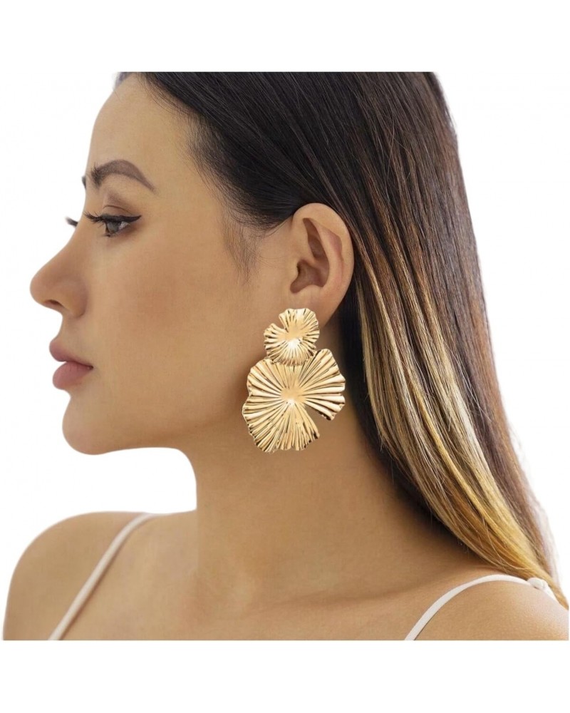 Gold Flower Earrings for Women Statement Dangling Drop Exaggerated Jewelry Lightweight and Comfortable Perfect for Parties an...