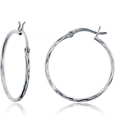 Sterling Silver Diamond Cut Polished Basic Hoop Earrings for Women | Round Hoop Earrings | Secure Snap Bar Closure | Shiny Cl...