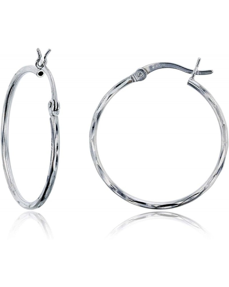 Sterling Silver Diamond Cut Polished Basic Hoop Earrings for Women | Round Hoop Earrings | Secure Snap Bar Closure | Shiny Cl...