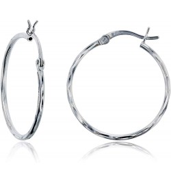 Sterling Silver Diamond Cut Polished Basic Hoop Earrings for Women | Round Hoop Earrings | Secure Snap Bar Closure | Shiny Cl...