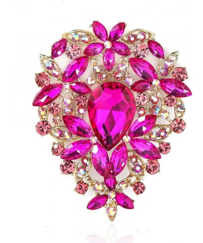 Vintage Austrian Crystal Rhinestone Leaf Shape Big Large Brooch Pin For Women Gold Tone Rose Red $8.83 Brooches & Pins