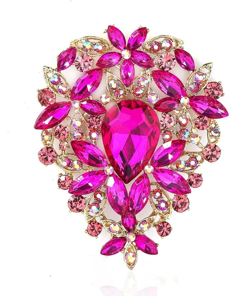 Vintage Austrian Crystal Rhinestone Leaf Shape Big Large Brooch Pin For Women Gold Tone Rose Red $8.83 Brooches & Pins