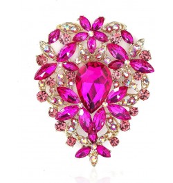 Vintage Austrian Crystal Rhinestone Leaf Shape Big Large Brooch Pin For Women Gold Tone Rose Red $8.83 Brooches & Pins