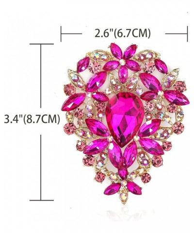 Vintage Austrian Crystal Rhinestone Leaf Shape Big Large Brooch Pin For Women Gold Tone Rose Red $8.83 Brooches & Pins