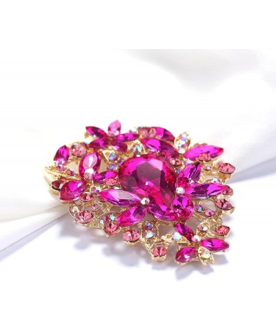 Vintage Austrian Crystal Rhinestone Leaf Shape Big Large Brooch Pin For Women Gold Tone Rose Red $8.83 Brooches & Pins