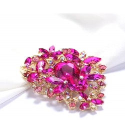 Vintage Austrian Crystal Rhinestone Leaf Shape Big Large Brooch Pin For Women Gold Tone Rose Red $8.83 Brooches & Pins