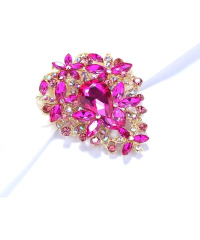 Vintage Austrian Crystal Rhinestone Leaf Shape Big Large Brooch Pin For Women Gold Tone Rose Red $8.83 Brooches & Pins