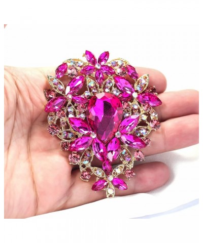 Vintage Austrian Crystal Rhinestone Leaf Shape Big Large Brooch Pin For Women Gold Tone Rose Red $8.83 Brooches & Pins