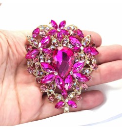 Vintage Austrian Crystal Rhinestone Leaf Shape Big Large Brooch Pin For Women Gold Tone Rose Red $8.83 Brooches & Pins