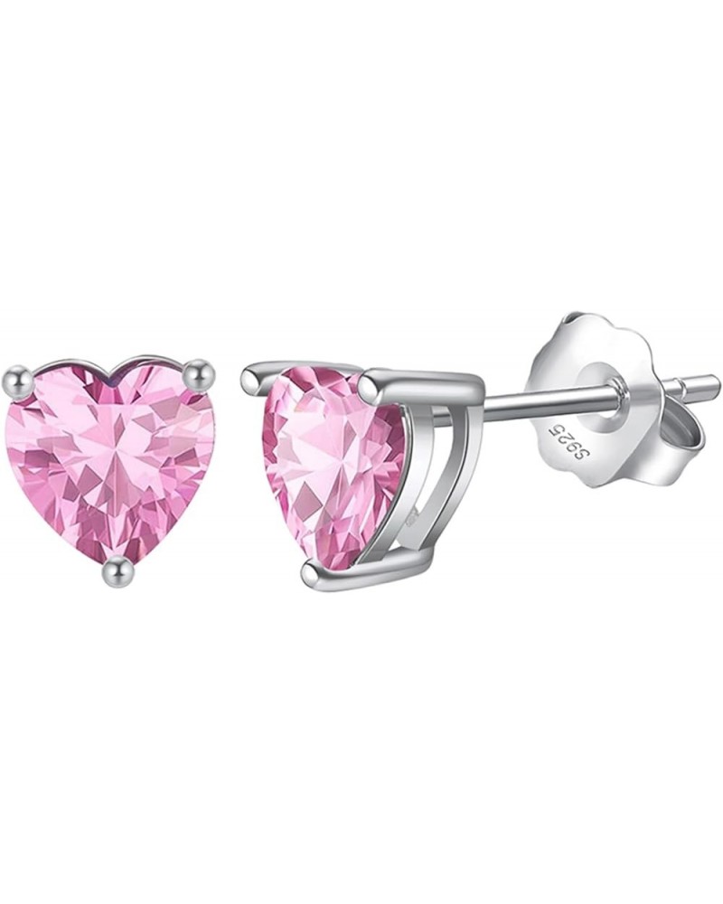 S925 Sterling Silver Birthstone Earrings Silver Heart Cubic Zirconia Earrings 0.8CT Birthstone Stud Earrings Birthstone Jewel...