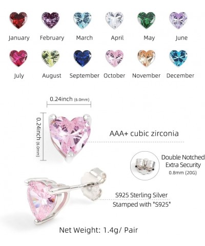 S925 Sterling Silver Birthstone Earrings Silver Heart Cubic Zirconia Earrings 0.8CT Birthstone Stud Earrings Birthstone Jewel...