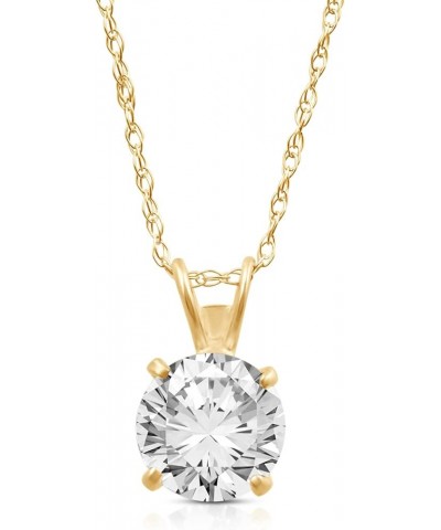 10K Yellow or White Gold 6.5MM (1 Cttw) or 8.0MM (2.0 Cttw) Round Cut Cubic Zirconia Solitaire Pendant Necklace 18” Rope Chai...