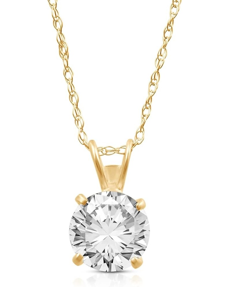 10K Yellow or White Gold 6.5MM (1 Cttw) or 8.0MM (2.0 Cttw) Round Cut Cubic Zirconia Solitaire Pendant Necklace 18” Rope Chai...