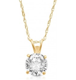 10K Yellow or White Gold 6.5MM (1 Cttw) or 8.0MM (2.0 Cttw) Round Cut Cubic Zirconia Solitaire Pendant Necklace 18” Rope Chai...